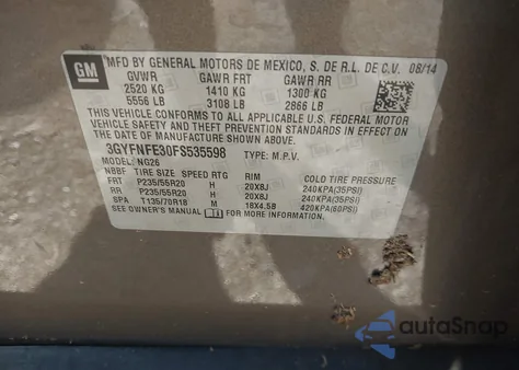 2015 Cadillac Srx Performance Collection from USA, damaged, VIN 3GYFNFE30FS535598